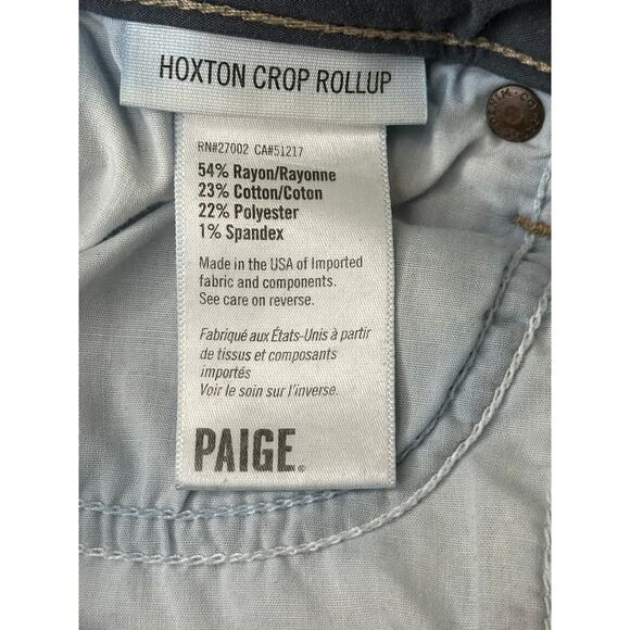 Paige Hoxton Crop Rollup Skinny Jean Mid Rise Blue Dark Wash Stretch Casual 25 - Picture 4 of 11